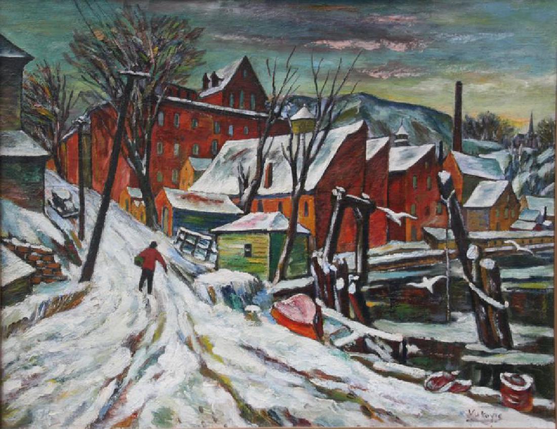 Marko Vukovic (1892-1973): Papermill (Saugerties), c. 1945, Oil on Canvas, 28" x 36", Signed Lower Right, Framed.