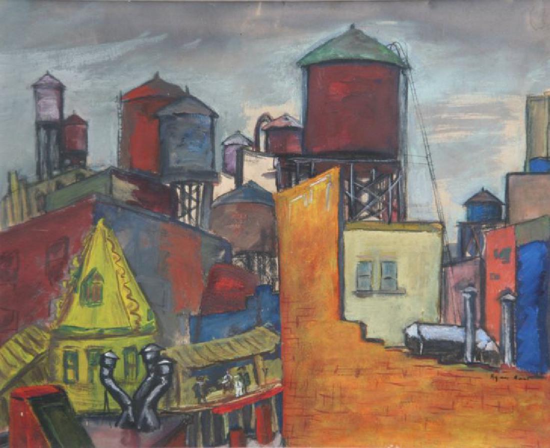 Agnes Hart (1912-1979): Third Ave. EL 1930, 1930, Gouache on Paper, 12 1'/2" x 15 1/2", Signed Lower Right, Framed. Exhibited at Woodstock Artists Association "American Scenes: Life in the City" , 2008..