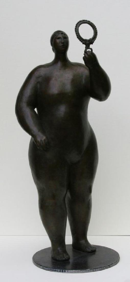 Sharon Wandel (20th Century): Reflection, c. 1990, Cast Bronze, 18 1/2"H x 6 1/2"W x 8"D, Initialed Left Foot.