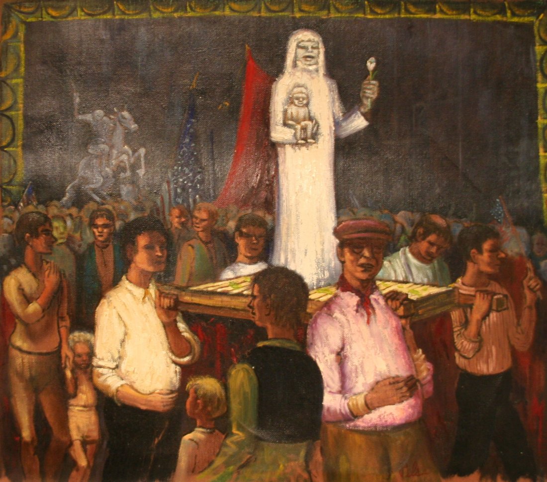 Albert Pels (1910-1998): Italian Street Festival, 1986, Oil on Canvas, 22" x 25", Signed Lower Right, Unframed.