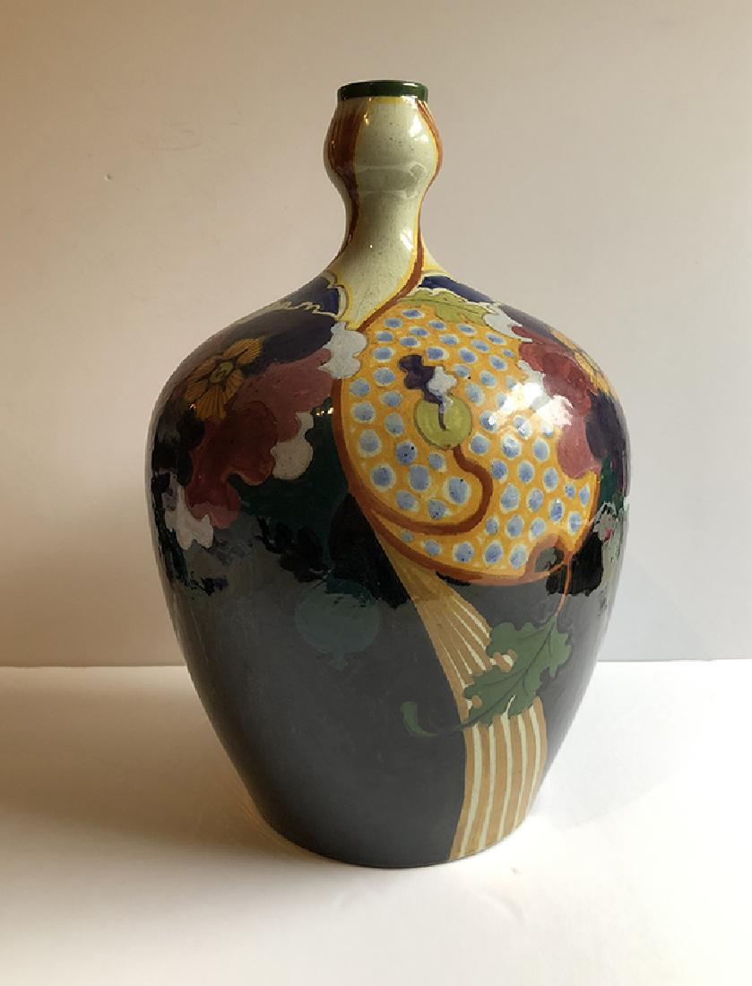 Juliet Gouda Ivora (20th C): Glazed Ceramic Vase, Floral Motif, 16.5"H x 10.25" H, Signed on Bottom in Clay