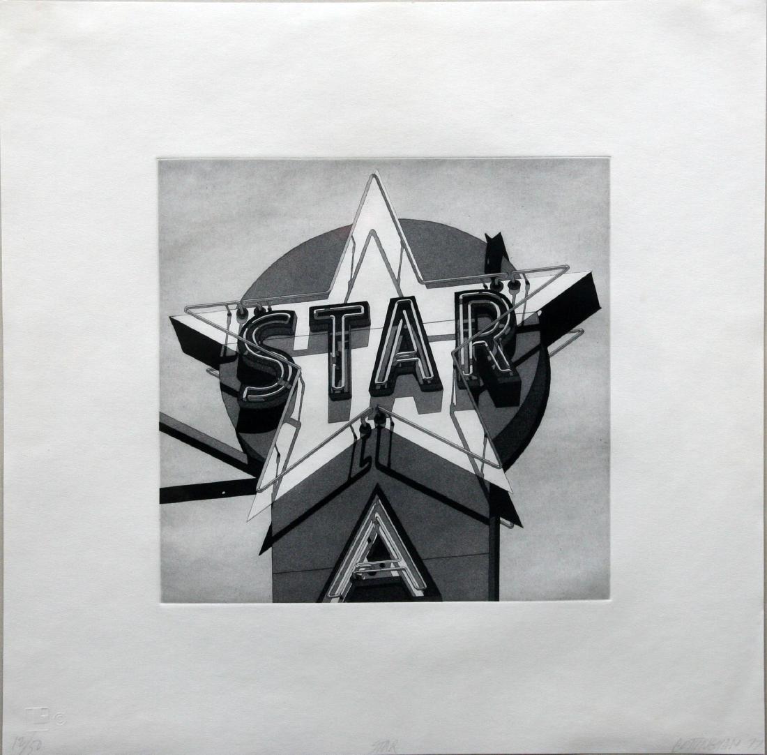 Robert Cottingham (b.1935): Star, 1977, Etching, 10" x 10.35", Signed Lower Right, Edition: 12/50, Framed