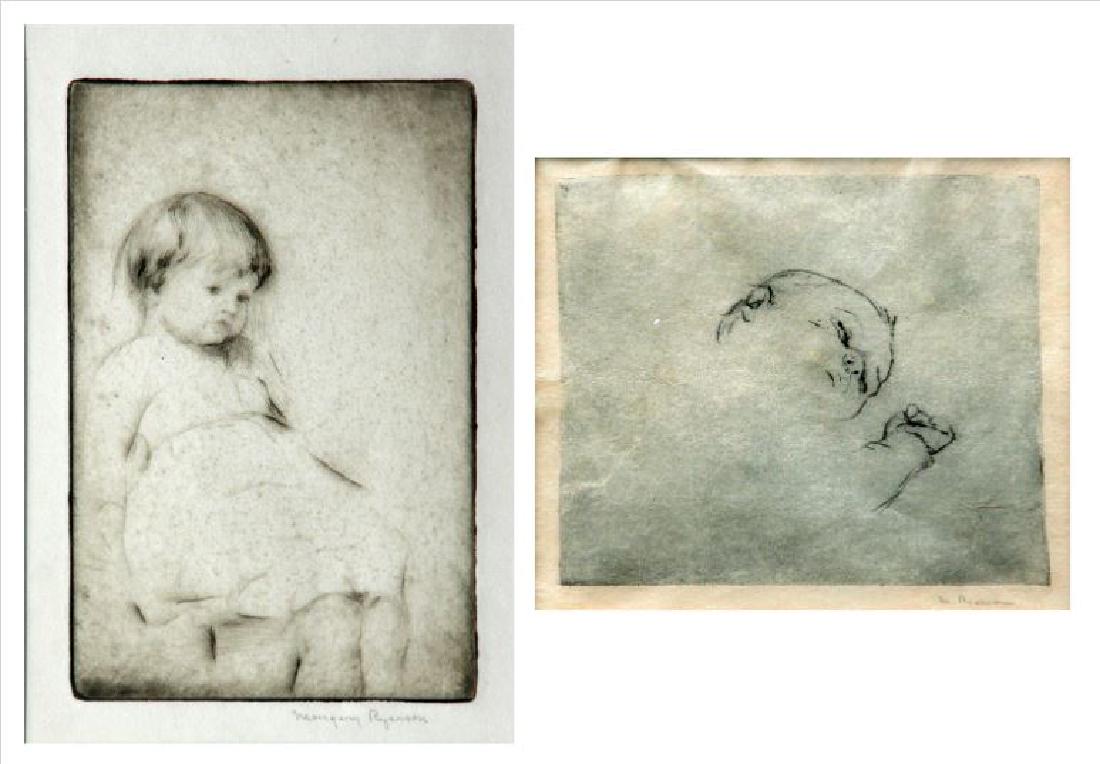 Margery Ryerson (1886-1989): Lot of Two: Camilla, c. 1920, 6" x 4", Signed Lower Right; Sleeping Baby, c. 1920, 3.25" x 3.75", Signed Lower Right, Dry Point Etching (both) Framed. From the estate of Margery Ryerson.