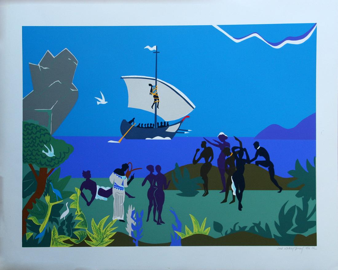 Romare Bearden (1911-1988): Siren's Song - from "The Black Odyssey", 1977, Silkscreen on Paper, 18" x 24", Unsigned, Unframed. Second working proof, 4/79, 8k, Taylor Graphics.