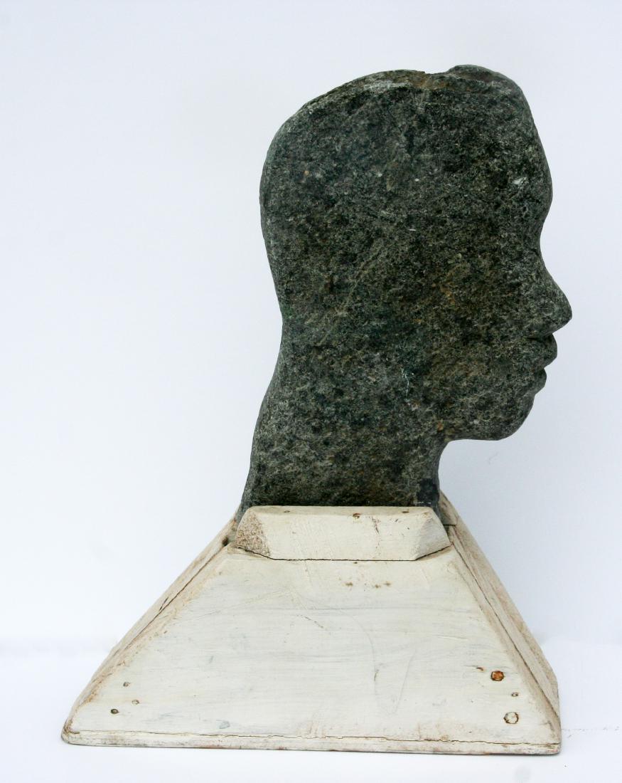 Joseph Garlock (1884-1980): Untitled (Profile, African American) c. 1950, Carved Bluestone with Polychromed Wooden Base, 13.5"H (with base) 6"W, Unsigned.