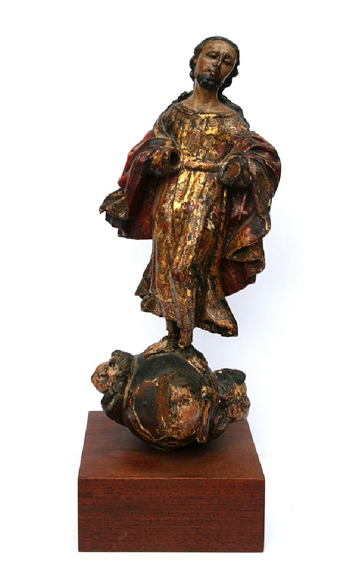 Unknown: Santos, 1800's, Carved Wood/Gold Leaf, 17"H x 7"W x 6.5"D