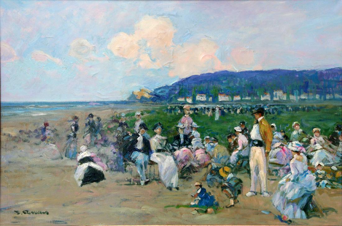 Jacques Deveau (b. 1937): Seaside Holiday, Oil on Canvas, 24" x 36", Signed Lower Left (indistinctly) Framed