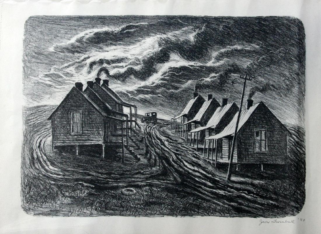 James (Jim) Turnbull (1909-1976): Southern Shacks, 1940, Lithograph, 10.5" x 14.75", Signed and Dated Lower Left, Unframed