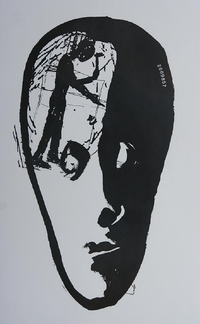 Jonathan Borofsky (b. 1942): Split Head with Hammering Man at 2608895, 1979-1980, Lithograph, 19.75" x 10.5", Edition: 5/18, Framed.