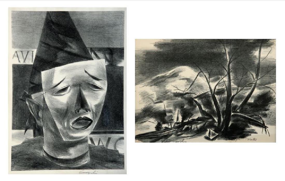 Yasuo Kuniyoshi (1889-1953): Lot of Two: Winter, 9" x 11" Signed Lower Left; Carnival, 15.5" x 11", Signed Lower Right, Lithograph (both) Unframed (both)