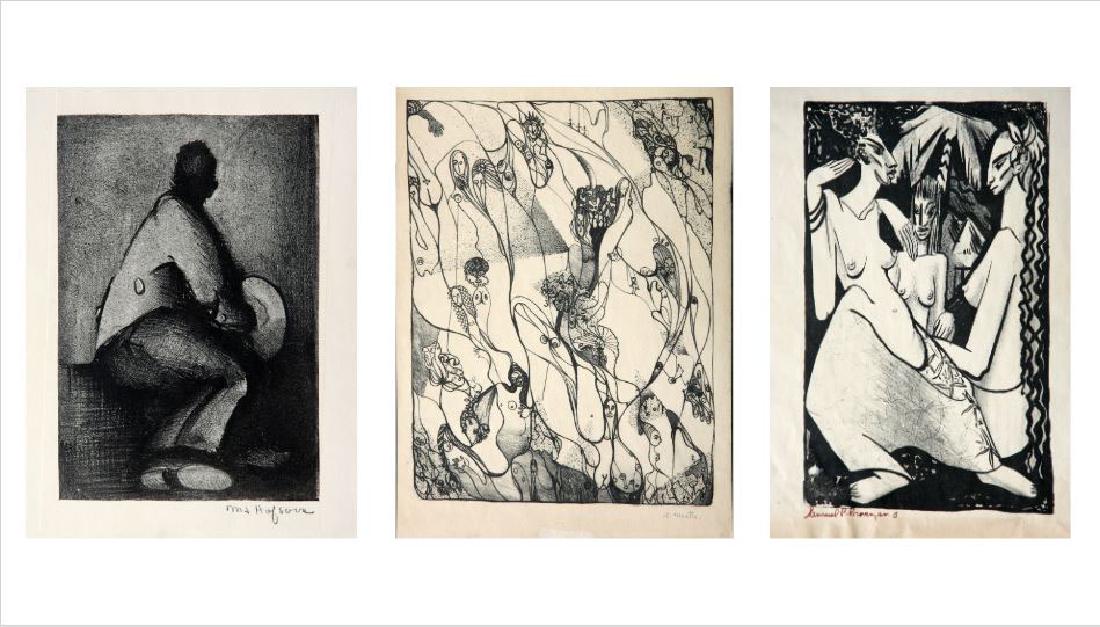 A. Mastro, Samuel Provenson, M.J. Hofsour: Lot of Three: Mastro - Figures, Aquatint, 10" x 7.5", Signed Lower Right; Provenson - Three Graces, Lithograph, 10" x 6", Signed Lower Left; Hofsour - Figure with Hat, Lithograph, 8" x 5", Signed Lowe