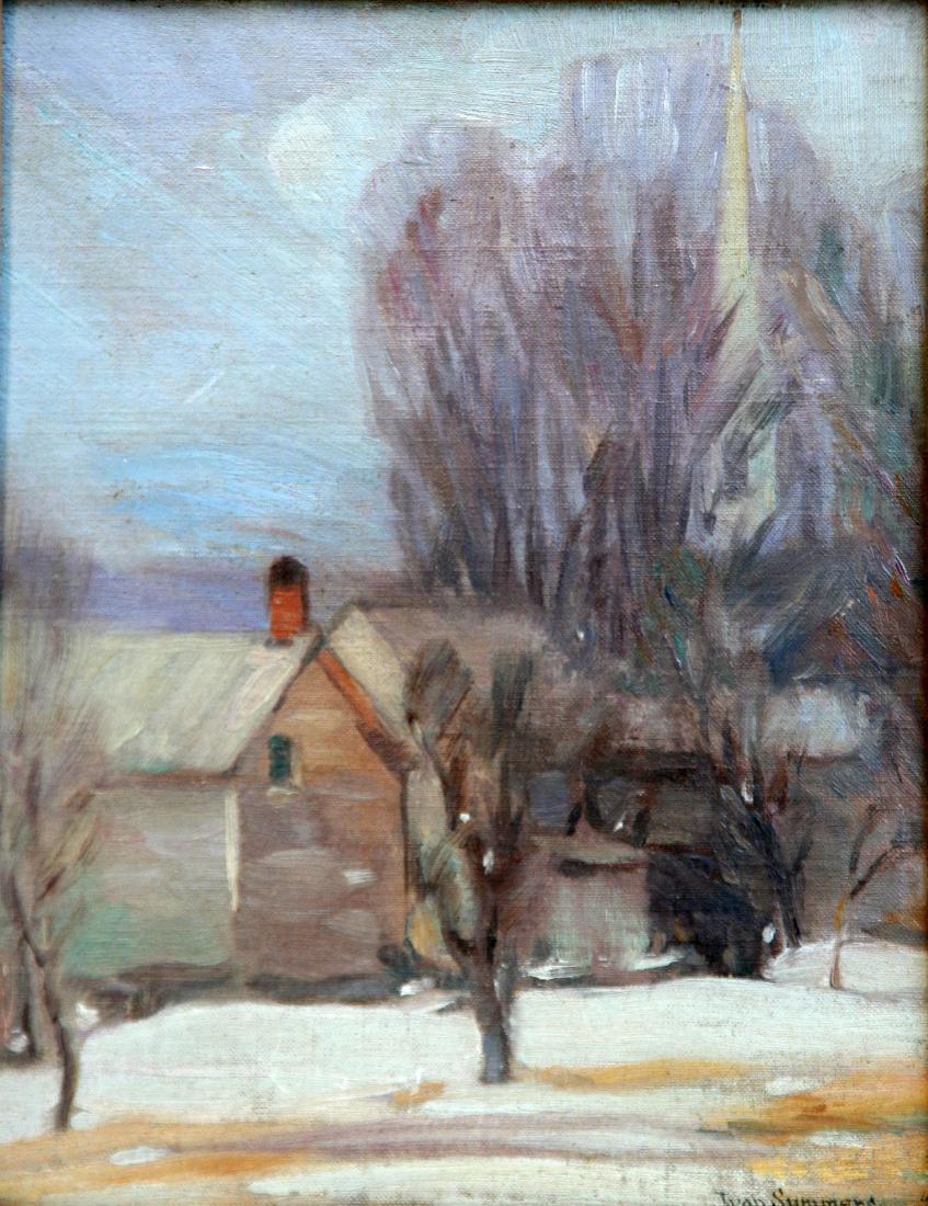 Ivan Summers (1886-1964): Winter Sketch, Oil on Board, 8" x 10", Signed Lower Right, Framed. Salmagundi Club, NYC, label on verso.