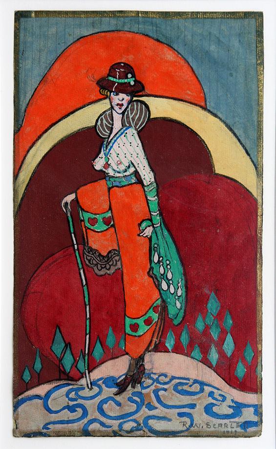 Rolph Scarlett (1889-1984): "Risque Fashion Design", 1919, Gouache on Paper, 11" x 6.5", Signed Lower Right, Framed. Provenance: Scarlett estate via Harriet Tannin.