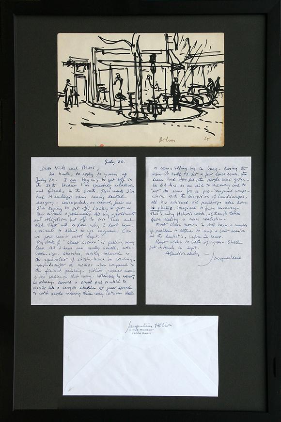 Jean Helion (1904-1987): "Street Scene", c. 1960, Ink on Paper, 6.5" x 9", Signed Lower Center, Framed. Drawing accompanied by letter from artist's wife.