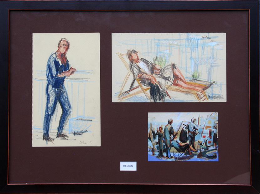 Jean Helion (1904-1987): Two Figure Studies-One Standing, One Reclining, c. 1960, Pastel on Paper, 9.5" x 6" (both), Signed Lower Right and Upper Right, Framed. Framed along with artist's postcard and letter from artist's wif