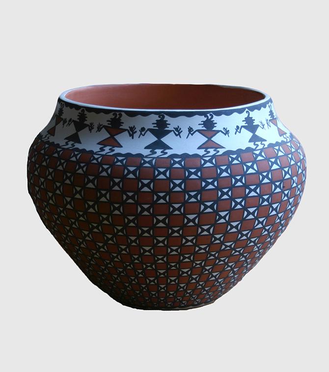 M. Antonio (20th Century): Acoma Pueblo Pottery, 20th Century, Plychromed Fired Clay, 6.5" H x 8" D, Signed on Bottom. Minor chip interior lip.