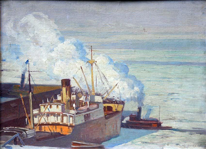 Max Hermann: "Winter Morning", c. 1940, Oil on Board, 12" x 16", Signed Lower Right, Framed. Salmagundi Club Label on Verso.