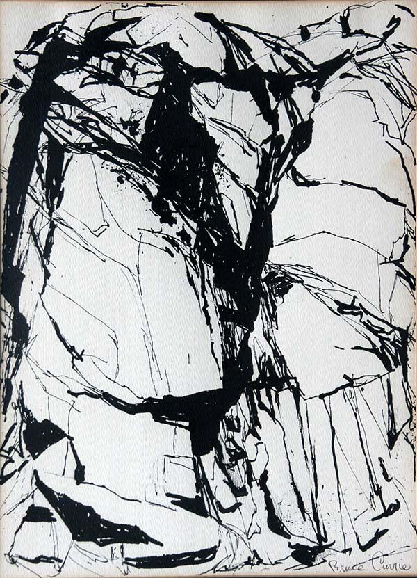 Bruce Currie (1911-2011): "Rocky Ledge", c. 1970, Ink on Paper, 14" x 11" Signed Lower Right, Framed.