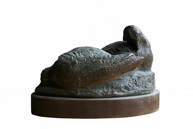 Amy Small (1910-1997): "Pair of Doves", c. 1940, Fired Stoneware, 5" H x 11" W, 6.5" D, Unsigned. Selected artist galleries, NYC label on base. Provenance: artist's estate, Woodstock, NY.