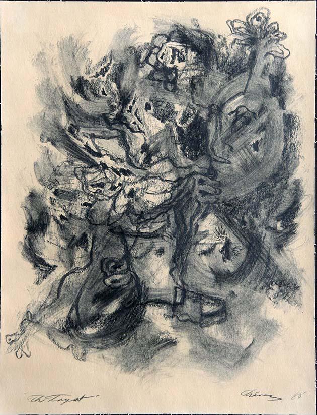Eduardo Chavez (1917-1995): "The Tryst", 1980, Graphite on Paper, 14" x 11", Signed Lower Right, Framed.