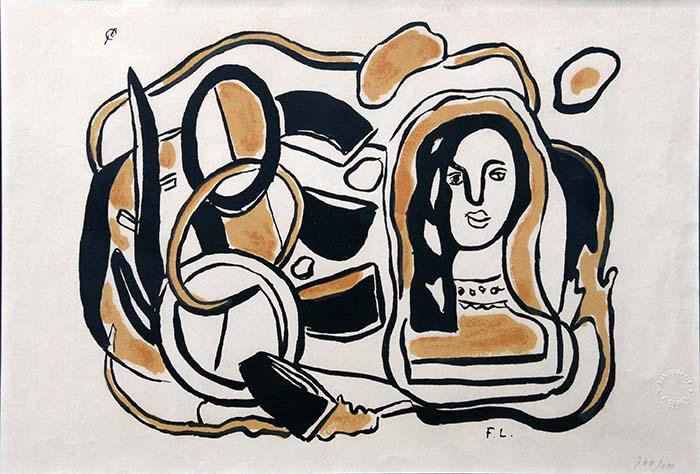 Fernand Leger (1881-1955): "Woman with Rings", 1954, Lithograph, 14" x 20.5", Initialed Lower Right in Image, Blind Embossed Lower Right, Framed.
