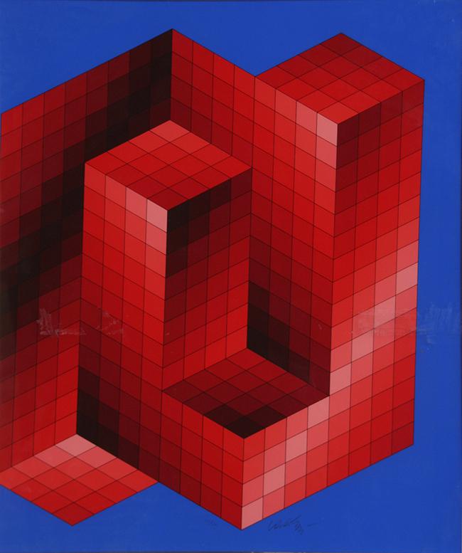 Victor Vasarely (1906-1997): Untitled, 1989, Serigraph, 26" x 22", Signed Lower Center, Edition 28/32, Framed. Inventory number 40837.