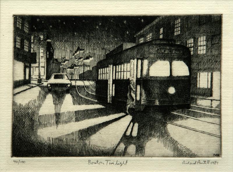 Richard Pantell (20th Century): "Boston Twilight", 1981, Etching, 5.25" x 7.75", Signed Lower Right, Framed.