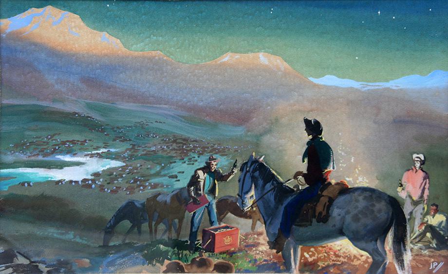 John Pike (1911-1979): "Cowboy Encounter", c. 1970, Watercolor on Paper, 13" x 20.5", Signed Lower Right, Framed.