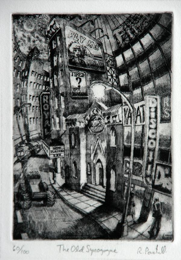 Richard Pantell (20th Centry): "The Old Sunagogue", c. 1990, Etching, 6.75" x 4.75", Signed Lower Right (in pencil, in plate), Framed.