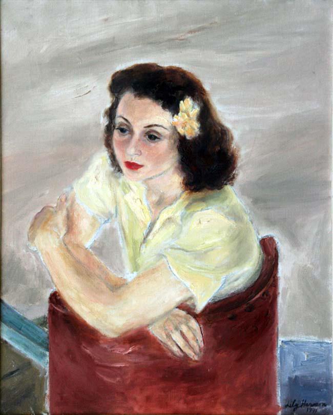 Lilly Harmon (1912-1998): "Self Portrait", 1941, Oil on Canvas, 30"x 24", Signed Lower Right, Framed. D. Wigmore Fine Art, NYC 2019 exhibition label on verso