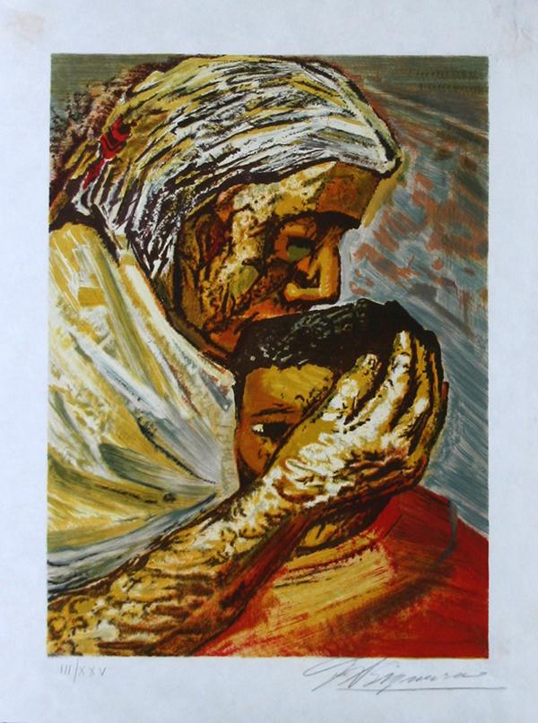 David Siqueiros (1896-1974): "Mother and Child", c. 1960, Lithograph, 21" x 15.5", Signed Lower Right, Unframed.