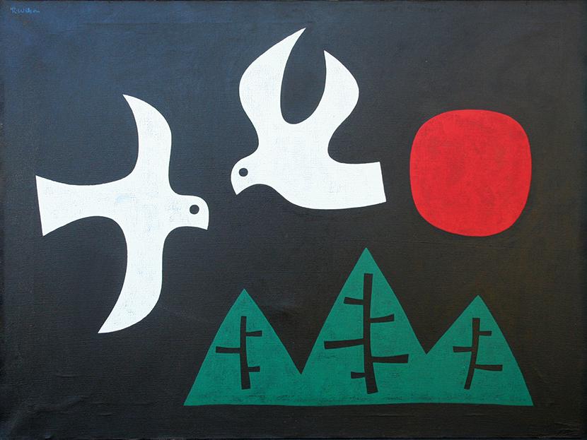Reginald Wilson (1909-1993): "The Birds", c. 1960, Oil on Canvas, Signed Upper left/Verso, Framed.