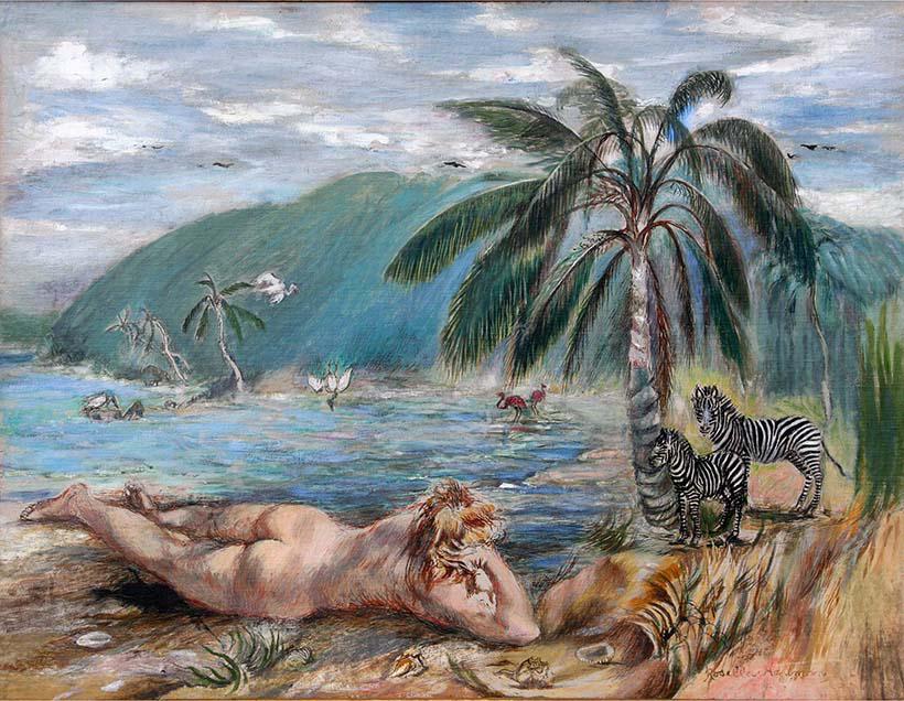 Rosella Hartman (1894-1993): "Nude in the Tropics", c. 1950, Oil on Canvas, 22" x 29", Signed Lower Right, Framed.