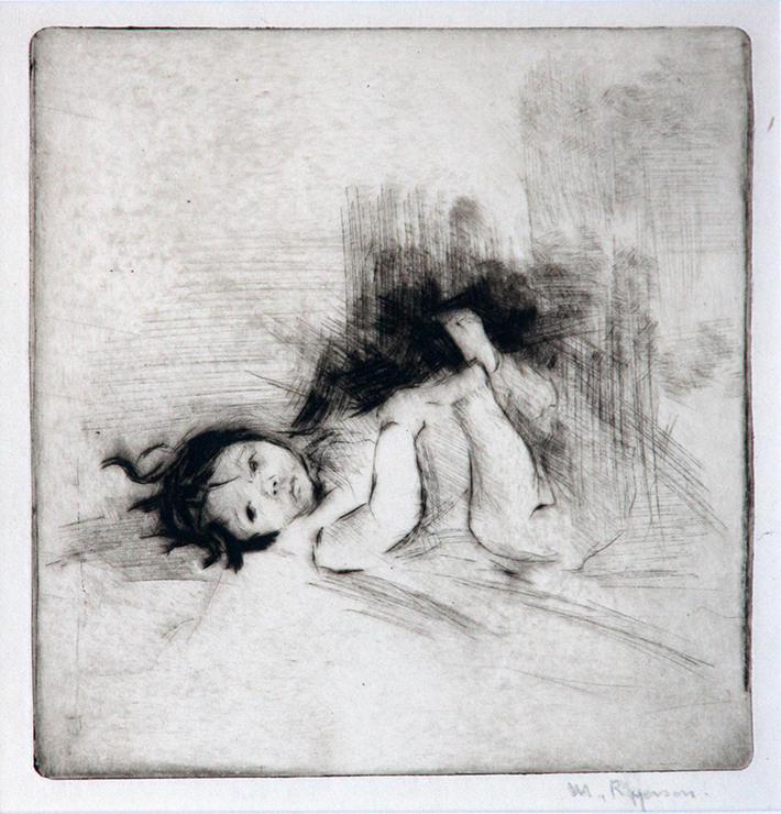Margery Ryerson (1886-1989): "Maria", c. 1940, Dryoint Etching, 6.5" x 6", Signed Lower Right, Framed. Bennett Galleries, Knoxville, TN label on verso.