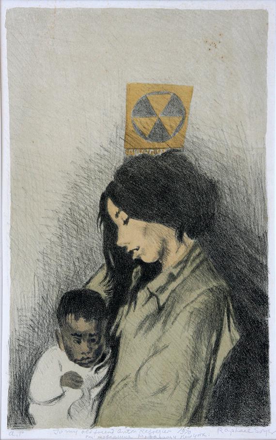 Raphael Soyer (Russian-American, 1899-1987): "Mother and Child", 1970, Lithograph, 17" x 10.5", Signed Lower Right, Unframed. Inscribed lower margin: "To my old friend Anton Refregier, 1970, New York".