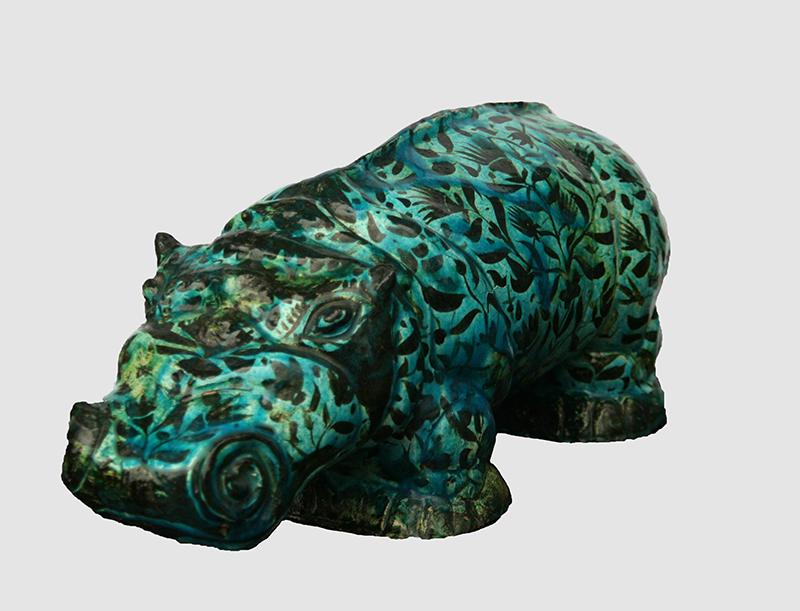 Carl Walters (1883 - 1955): "Hippo", c.1920, Glazed Ceramic, 7.25" x 16" x 7", Signed on Bottom