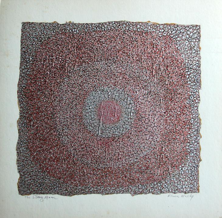 Elaine Wesley (1923 - 2007): "The Silvery Moon", c. 1970, Gouache on Paper, 14" x 15", Signed Lower Right, Unframed.