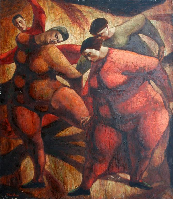 John Fenton (1912 - 1977): "Dance", c. 1970, Oil on Canvas, 38" x 33", Signed Lower Left, Unframed