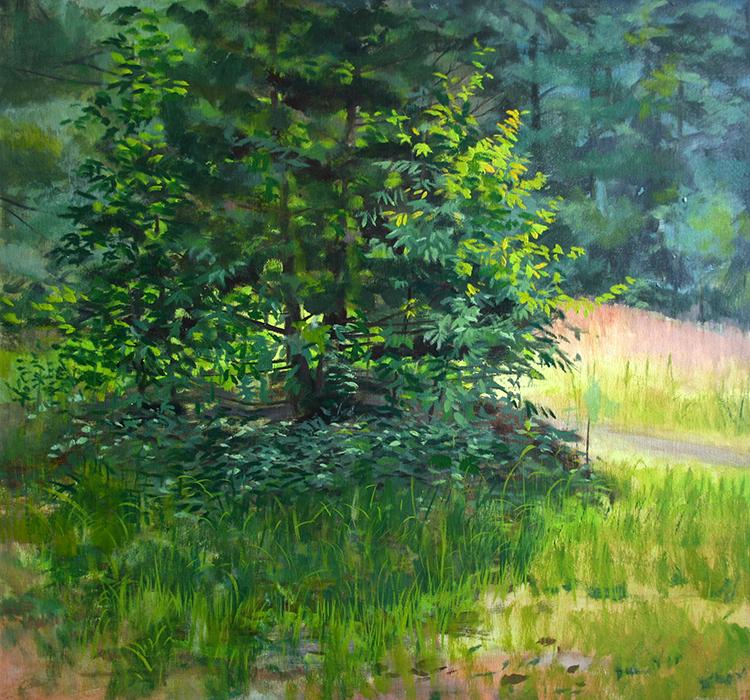 Robert Angeloch (1922 - 2011): "Tree and Shrubs", 1976, Oil on Board, 30" x 30", Signed Lower Right, Framed