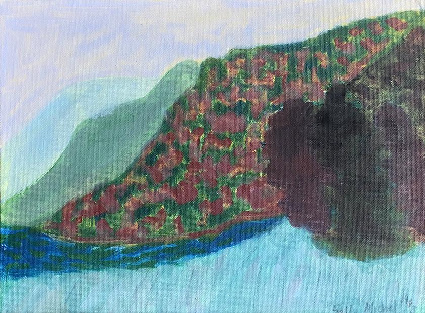 Sally Michel Avery (1902 - 2003): "Afternoon Hills", 1983, Oil on Board, 9" x 12", Signed Lower Right/Verso, Unframed.