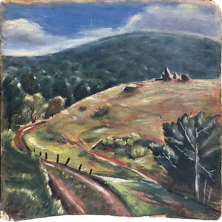 Alf Evers (1905 - 2004): "Shady Hill", c. 1940, Oil on Board, 13" x 13" (approx.), Signed on Verso, Unframed.