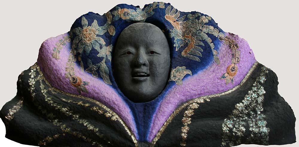 Miriam Schapiro (19223-2015): Disguise, 1980, Frabric/Paint on Hand Cast Paper, 13..5" x 26", Signed on Verso, Edition 1/20.