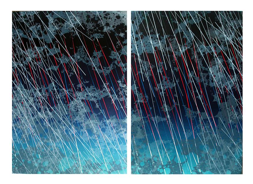 Joe Fedderson (20th Century): Rain (diptych), 1986, Serigraph, 27" x 19" (each), Signed Lower Center, Unframed.