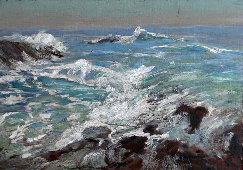 Robert Van Vorst Sewell (1860-1924): Crashing Surf - California, c. 1920, Oil on Canvas Mounted on Board, 13" x 20", Estate Stamp on Verso, Framed.