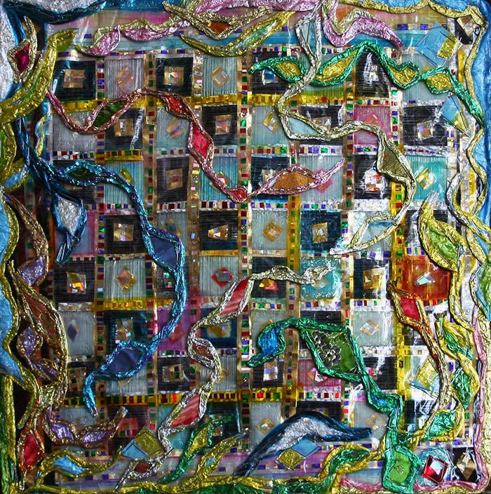 Thomas Langian-Schmidt (20th Century): Carpet Page from an Illuminated Chess Board, 2006, Mixed Media, 13" x13.5", Signed on Verso ((on label) Unframed. Estate of Ed Baynard.