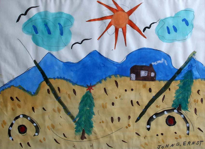 John G. Ernst (1920-1995): Christmas, 20th Century, Watercolor on Paper, 17" x 23", Signed Lower Right, Framed. Note: Outsider artist, Woodstock, NY.