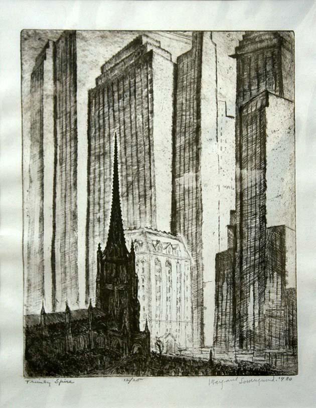 Margaret Lowengrund (1902-1957): Trinity Spire, 1980 (posthumous edition) Etching, 9.25" x 7.5", Signed Lower Right, Unframed.