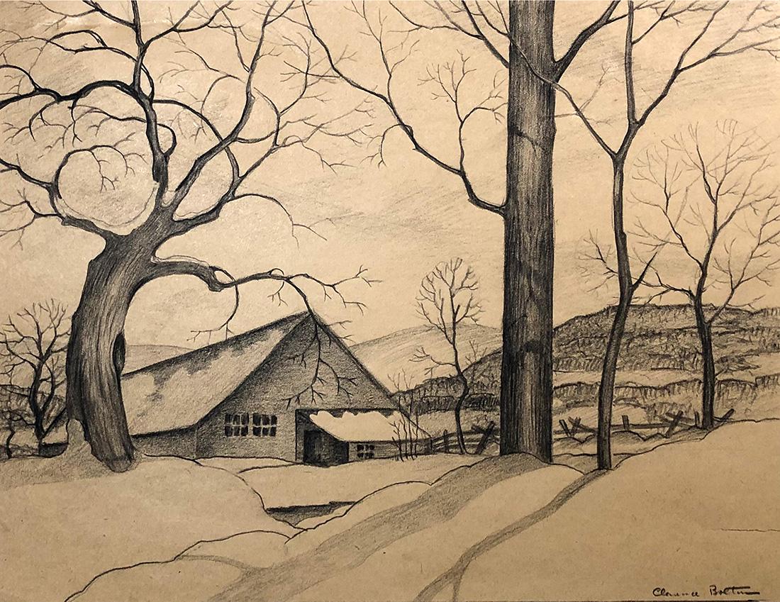 Clarence Bolton (1893-1962): "Catskill Farm", c. 1930, Lithograph, 11" x 3.5", Signed Lower Right (in stone). Note: On toned paper.