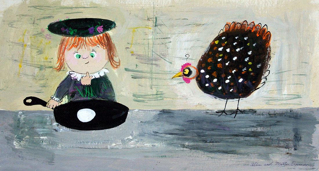 Martin & Alice Provensen (20th Century): "Heddy and the Egg", 20th Century, Gouache on Board, 10" x 18", Siged Lower Right. Note: Children's book illustration.