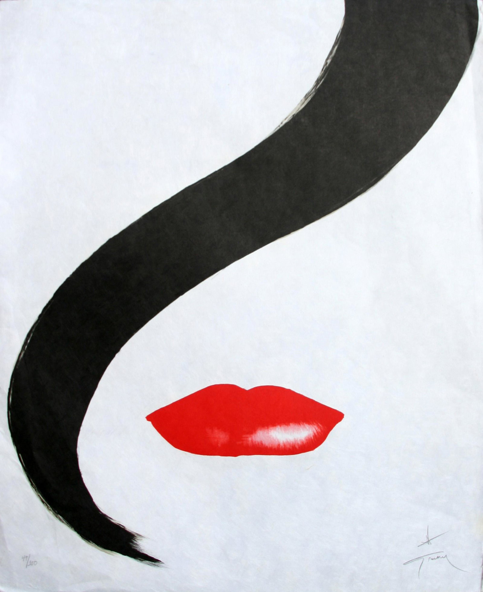 Rene Gruau (1909-2004): "Red Lips and Curl", c. 1988, Lithograph, 26.5" x 21", Signed Lower Right, Edition: 49/300.
